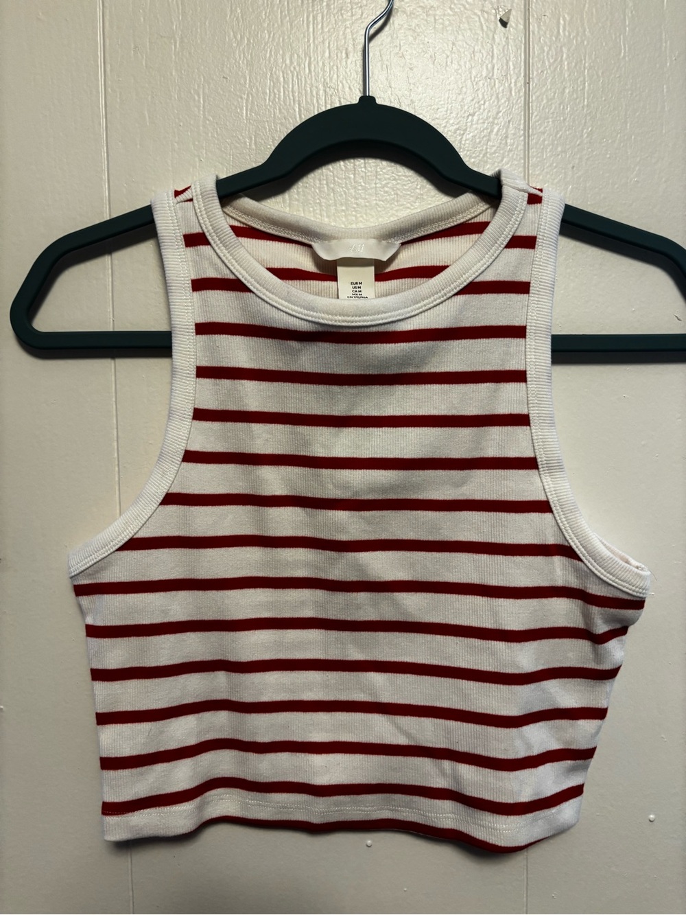 H&M White & Red Striped Sleeveless Crop Tank